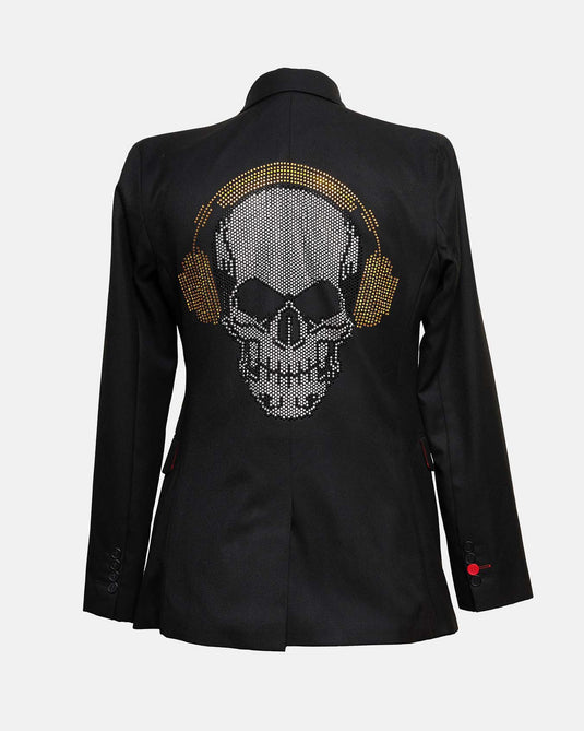 Blazer Calaca Audiófonos Dorados Pedreria